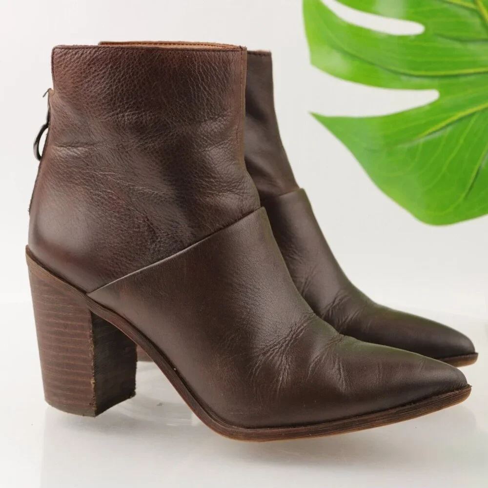 Franco Sarto Women's Mack Boot Size 7 Pointed Block Heel Brown Leather Comfy - Picture 2 of 12